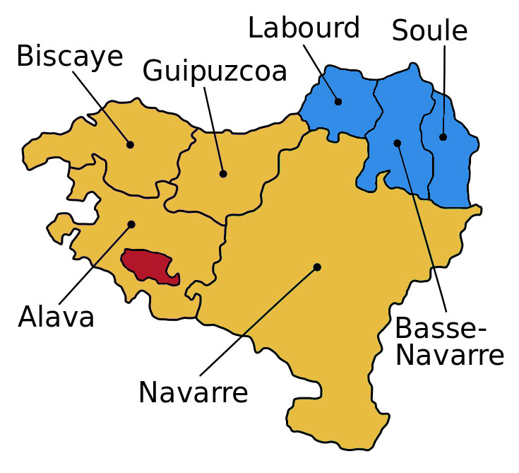 Carte du Pays basque espagnol : 4 provinces - Biscaye, Navarre, Alava et  Guipuzcua